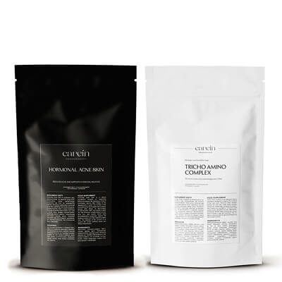 Carein Tricho Amino Complex - Refill + Hormonal Acne Skin - Refill ZESTAW: Suplement diety - uzupełnienie 120 kapsułek + Suplement diety - uzupełnienie 120 kapsułek