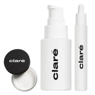 Clare Magic Under Eye Powder + Moisturising Make Up Base + Brightening and Anti Aging 20 % Vitamin C Serum ZESTAW Puder pod oczy (nr 17) 3,5 g + Nawilżająca baza pod podkład 30 ml + Serum z wit. C 10 ml