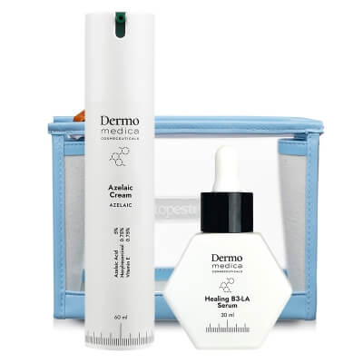 Dermomedica Pielęgnacja Cery Trądzikowej ZESTAW Serum na dzień i na noc 30 ml + Krem z kwasem azelainowym, witaminą E i heksylorezorcynolem 60 ml + Kosmetyczka Gratis !!
