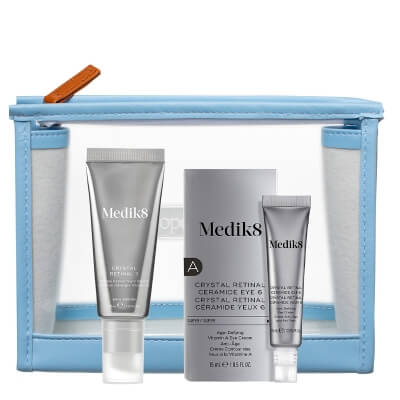 Medik8 Crystal Retinal 3 + Crystal Retinal Ceramide Eye 6 ZESTAW Stabilne serum na noc o średniej mocy z aldehydem retinowym 30 ml + Krem pod oczy z retinalem 15 ml + Kosmetyczka Topestetic 1 szt