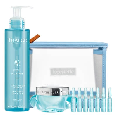 Thalgo Hydration Comfort Skin Kit ZESTAW Tonik 200 ml + 7-dniowa kuracja nawilżająca 7 x 1,2 ml + Krem odżywczy 50 ml + Kosmetyczka 1 szt