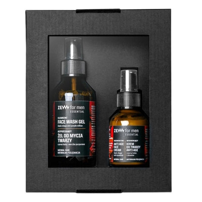 Zew For Men Essential Regenerujący ZESTAW Oczyszczający żel do mycia twarzy 100 ml + Regenerujący krem przeciwzmarszczkowy 50 ml