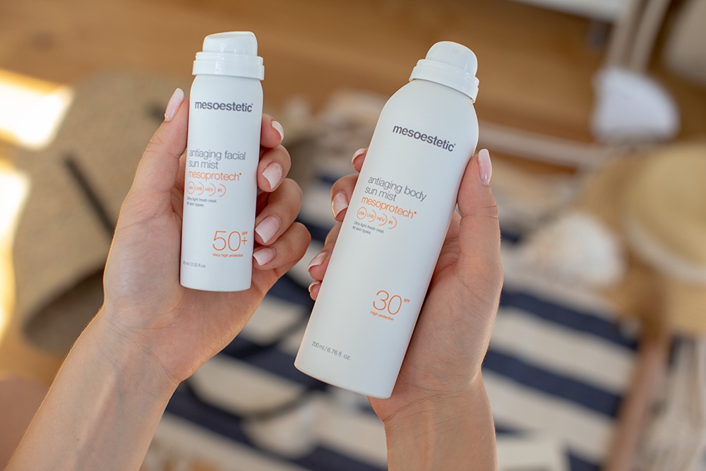 Mesoestetic Mesoprotech Antiaging Facial Sun Mist SPF 50+ Mgiełka do twarzy 50 mlMesoestetic Mesoprotech Antiaging Body Sun Mist SPF 30 Mgiełka do ciała 200 ml