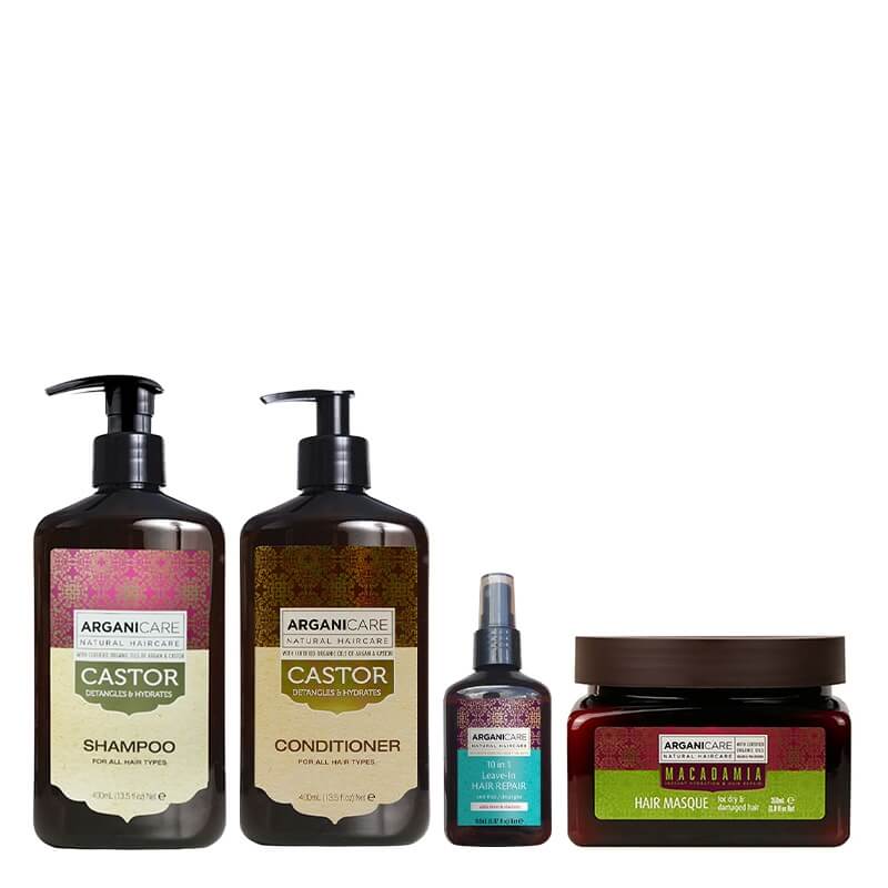Arganicare Healthy Hair Set ZESTAW Szampon 400 ml + Odbudowa i rozplątanie 150 ml + Odżywka 400 ml + Maska nawilżająca 350 ml