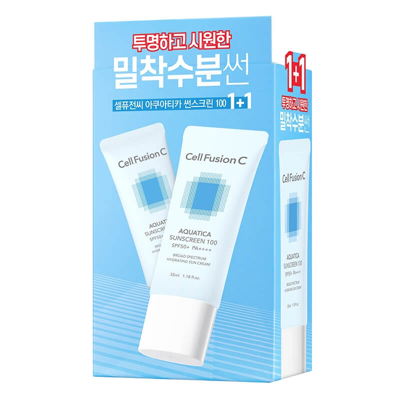 Cell Fusion C Aquatica Sunscreen 100 SPF 50+ / PA ++++ ZESTAW Wyciszający i nawilżający krem z fotoprotekcją 2 x 35 ml