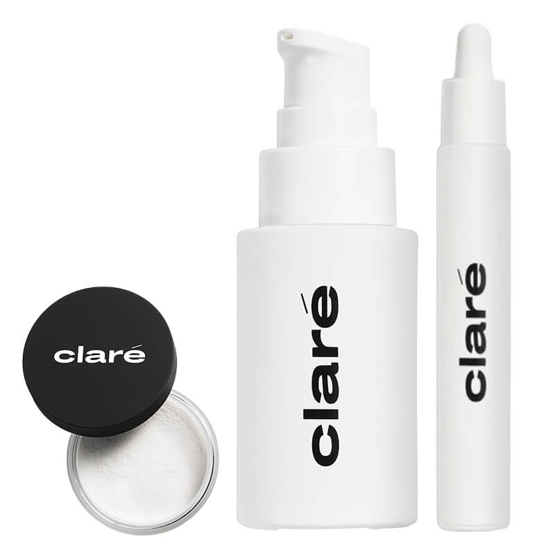 Clare Magic Under Eye Powder + Moisturising Make Up Base + Brightening and Anti Aging 20 % Vitamin C Serum ZESTAW Puder pod oczy (nr 17) 3,5 g + Nawilżająca baza pod podkład 30 ml + Serum z wit. C 10 ml