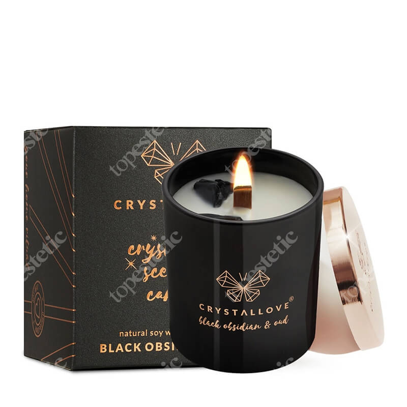 Crystallove Black Obsidian Soy Candle &amp; Oud Świeca sojowa z czarnym obsydianem 220 g
