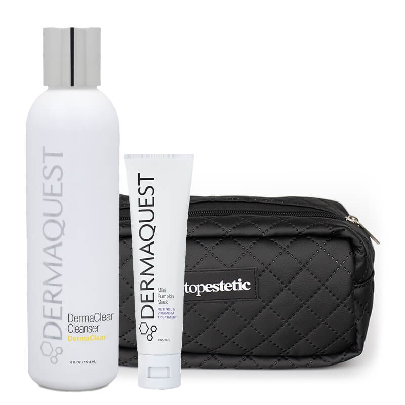 Dermaquest Mini Pumpkin Mask + DermaClear Cleanser + Kosmetyczka Topestetic ZESTAW Terapeutyczna maska dyniowa 57 ml + Antybakteryjno-enzymatyczny żel do mycia skóry z kwasem migdałowym 177,4 ml + Czarna, duża 1 szt