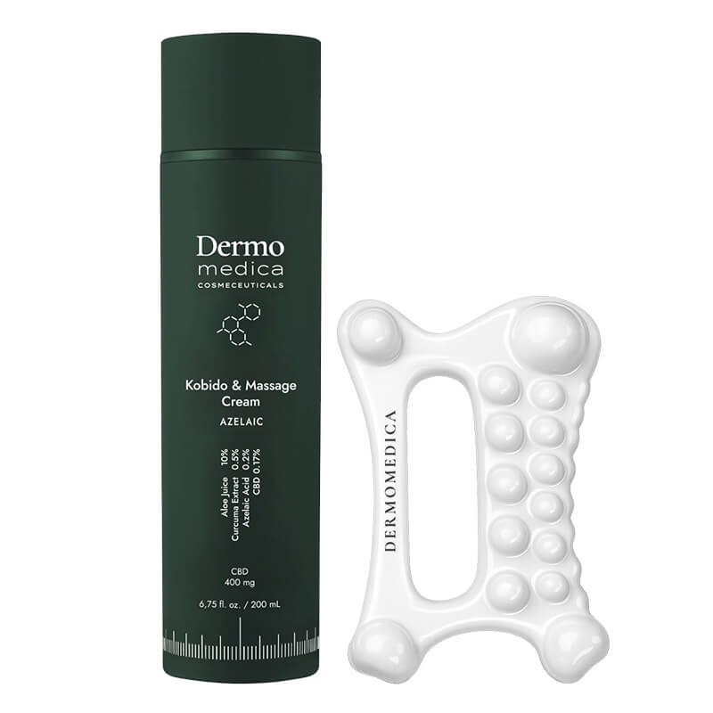 Dermomedica Kobido and Massage CBD Cream + Dermo Sculpt Gua Sha ZESTAW Preparat do masażu profesjonalnego ciała i twarzy 200 ml + Ceramiczny masażer do twarzy i ciała 1 szt