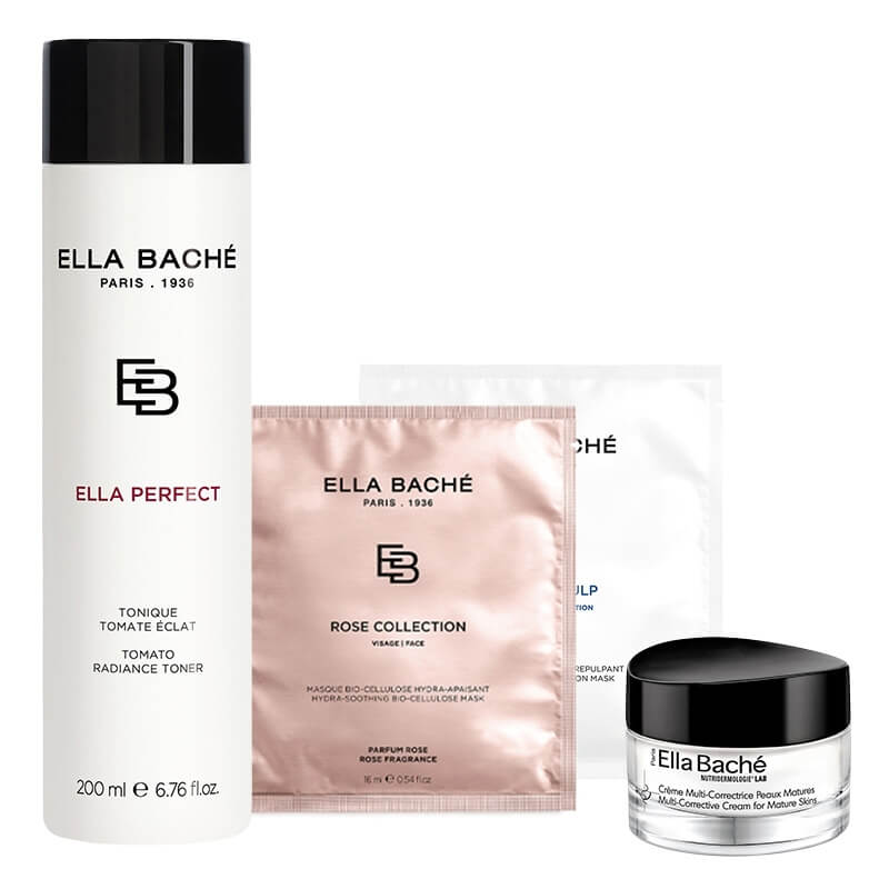 Ella Bache Radiance Youth Skin ZESTAW Tonik rozświetlający 200 ml + Maska nawilżająco-wypełniająca 16 ml + Maska różana 16 ml + Krem odmładzający 50 ml