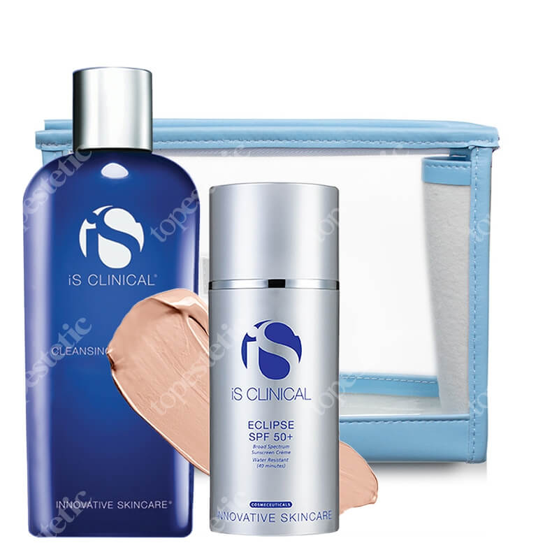 iS Clinical Eclipse SPF 50+ Beige + Cleansing Complex + Kosmetyczka Topestetic ZESTAW Krem ochronny beżowy 100 g + Żel oczyszczający 60 ml + Przezroczysta 1 szt