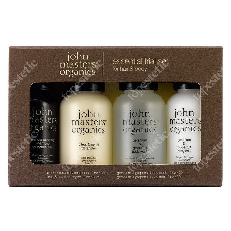 John Masters Organics Essesntial Set - For Hair &amp; Body Zestaw podróżny szampon, odżywka, balsam, żel 30 ml, 30 ml, 30 ml, 30 ml