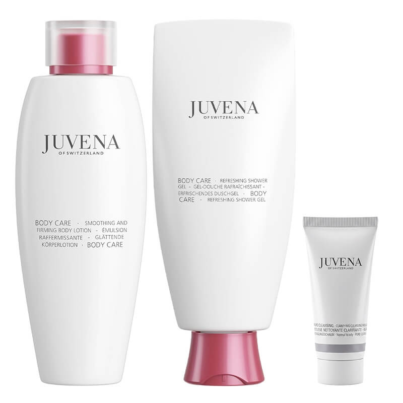 Juvena Body Care ZESTAW Żel pod prysznic 200 ml + Wygładzający balsam do ciała 200 ml + Pianka oczyszczająca 30 ml