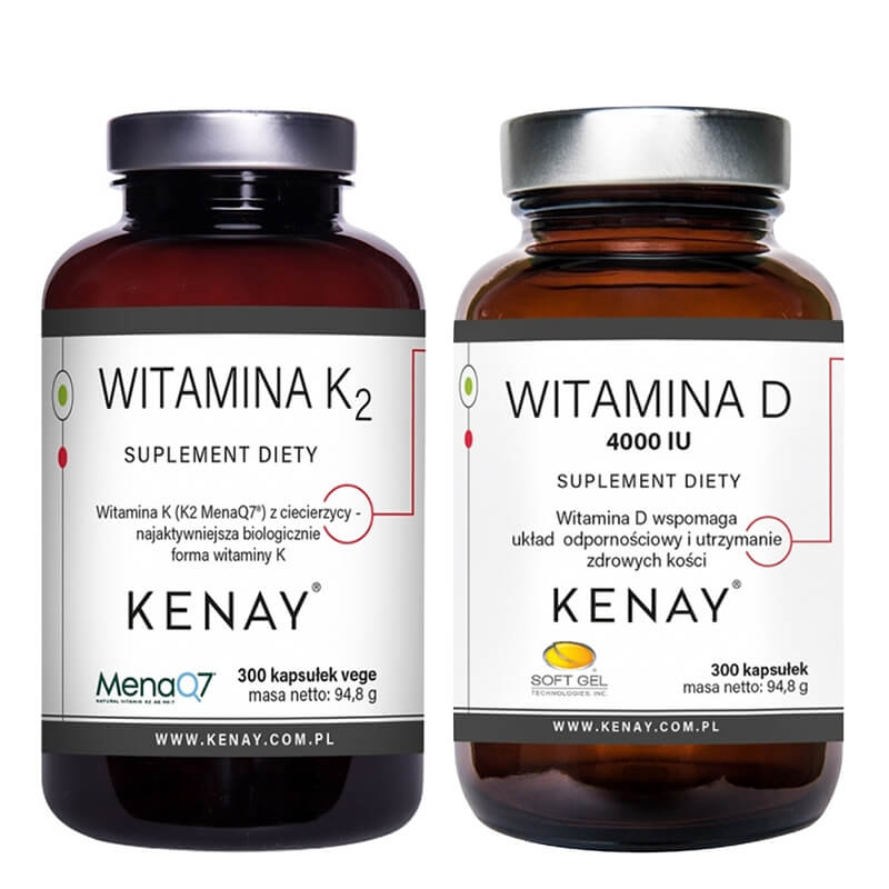 Kenay D3 + K2 ZESTAW Witamina D3 4000 IU 300 kaps + Witamina K2 Mena Q7 z ciecierzycy 300 kaps