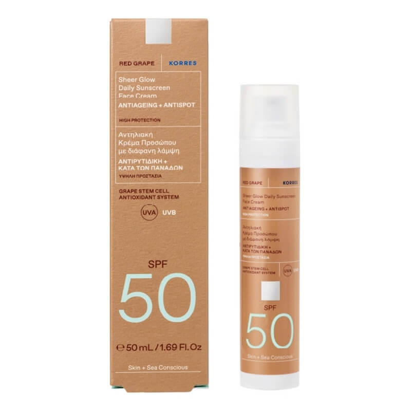 Korres Red Grape Sheer Glow Daily Sunscreen Face Cream SPF 50 Rozświetlający krem ochronny do twarzy 50 ml