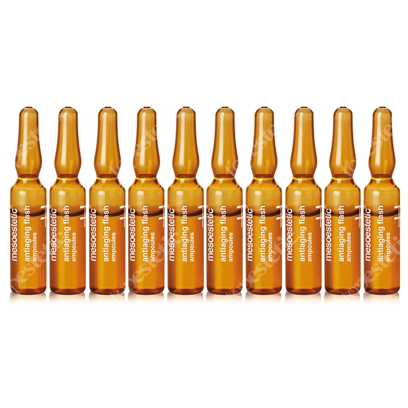 Mesoestetic AntiAging Flash Ampoules Skoncentrowana formuła dla skóry ze zmarszczkami i oznakami zmęczenia, natychmiastowy efekt liftingu 10x2 ml
