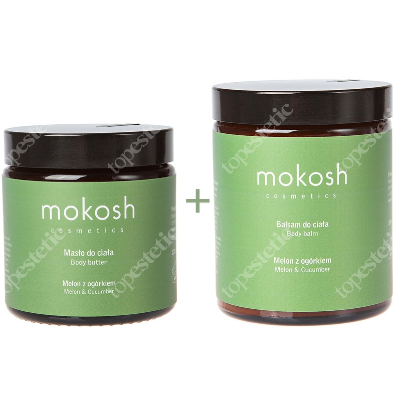 Mokosh Body Butter + Body Balm Melon &amp; Cucumber ZESTAW Masło do ciała 120 g + Balsam do ciała - Melon z ogórkiem 180 g