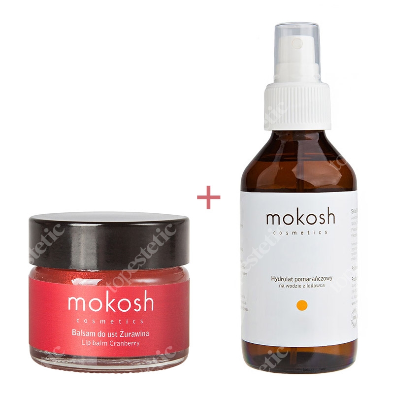 Mokosh Hydrolat + Lip Balm Cranberry ZESTAW Hydrolat pomarańczowy na wodzie z lodowca 100 ml + Balsam do ust 15 ml