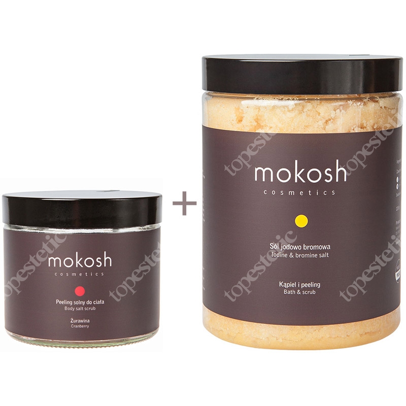 Mokosh Iodine &amp; Bromine Salt + Body Salt Scrub Cranberry ZESTAW Sól jodowo-bromowa 1200 g + Peeling solny do ciała 300 g