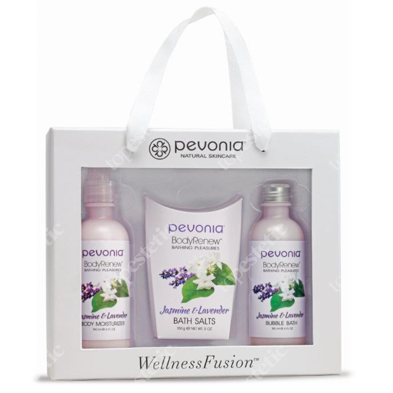 Pevonia ZESTAW " Jasmine &amp; Lavender " ZESTAW Balsam do ciała 180 ml + Balsam do kąpieli 180 ml + Sole do kąpieli 150 ml