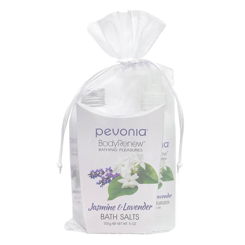 Pevonia ZESTAW " Jasmine &amp; Lavender " ZESTAW Balsam do ciała 180 ml + Balsam do kąpieli 180 ml + Sole do kąpieli 150 ml