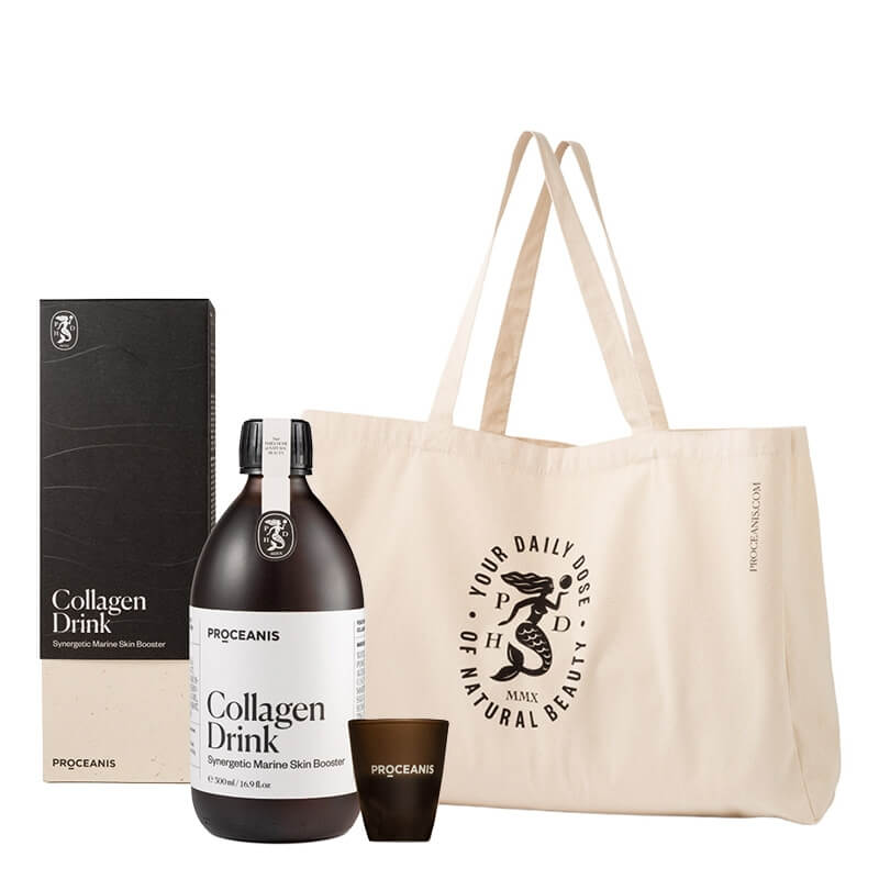 Proceanis Collagen Drink + Bag ZESTAW Napój kolagenowy - naturalny, wegański suplement diety 500 ml + Materiałowa torba (kolor naturalny) 1 szt