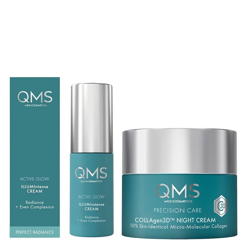 QMS COLLAgen3D Night + Active Glow Day ZESTAW Krem na noc z bioidentycznym kolagenem 50 ml + Krem aktywnie rozświetlający 10 ml