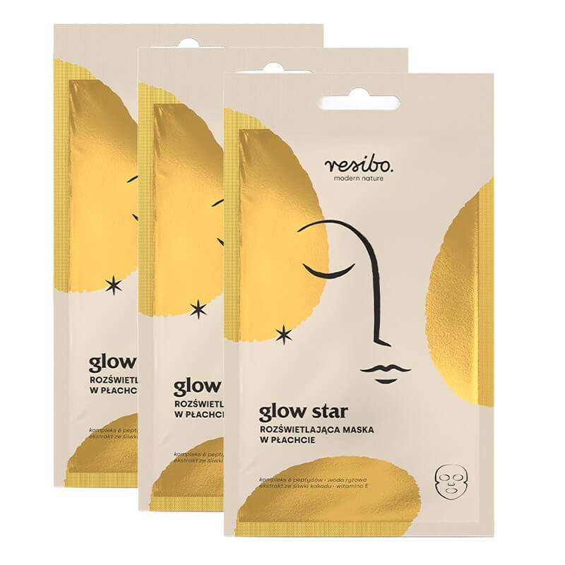 Resibo Glow Star x 3 ZESTAW Rozświetlająca maska w płachcie 1 szt x 3