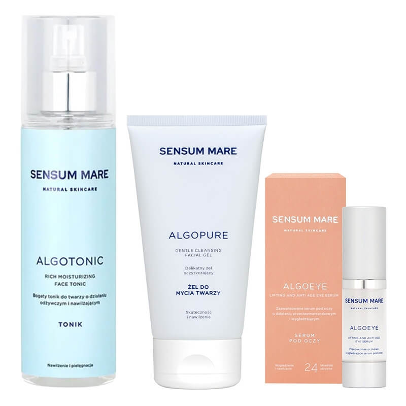Sensum Mare AlgoTonic + AlgoEye Serum + AlgoPure Facial Gel ZESTAW Tonik 200 ml + ZSerum pod oczy 15 ml + Żel do mycia twarzy 150 ml