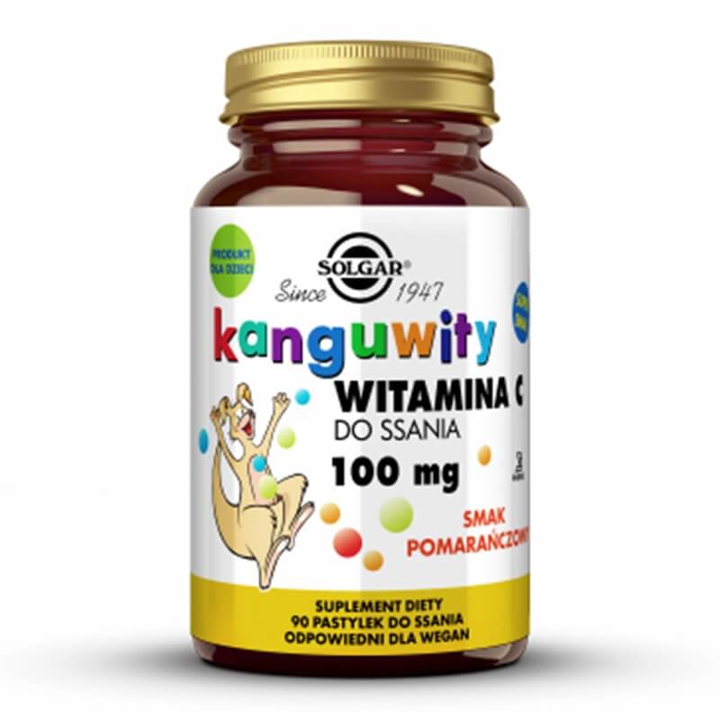 Solgar Kanguwity Witamina C do ssania 100 mg smak pomarańczowy 90 pastylek