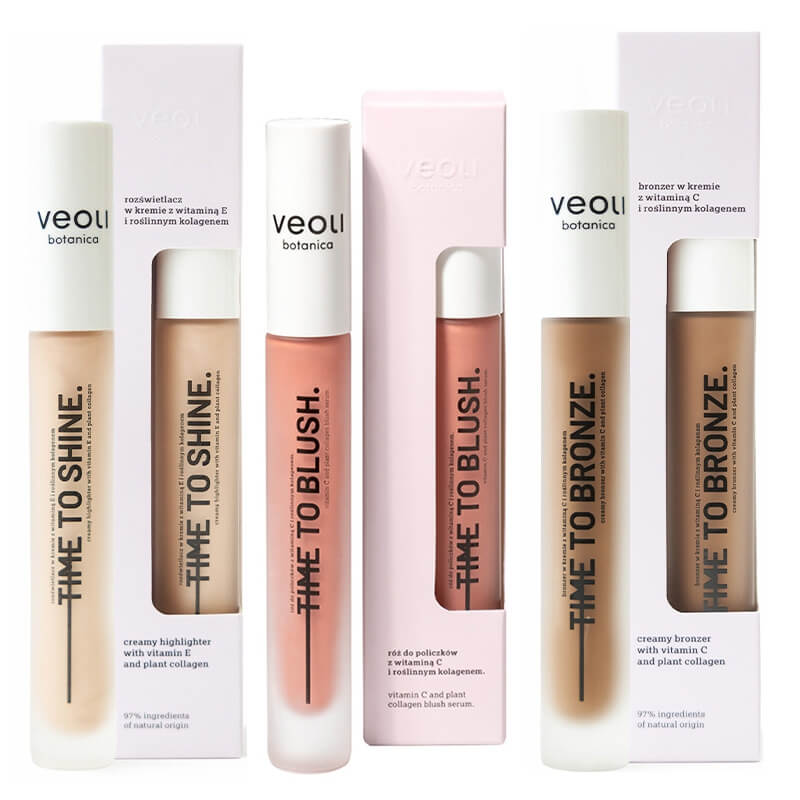 Veoli Botanica Perfect Trio ZESTAW Rozświetlacz w kremie 10 ml + Kremowy róż do policzków 10 ml + Bronzer w kremie 10 ml