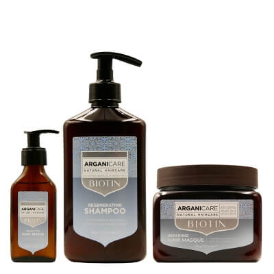 Arganicare Biotin Regenerating Hair Set ZESTAW Szampon wzmacniający 400 ml + Serum odbudowujące 100 ml + Maska regenerująca 500 ml