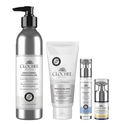 Clochee Soothing Ad Regenerating Set ZESTAW Olejek do demakijażu 250 ml + Peeling do twarzy 100 ml + Krem-Maska pod oczy 15 ml + Hydroaktywny sorbet 50 ml
