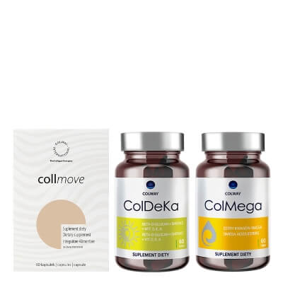 Colway Coll Bones ZESTAW Suplement diety wspomagający układ ruchu 60 kaps. + Suplement diety Shitake + BetaDGlutan + Wit. D,K,A 60 kaps. + Mono estry kwasów omega