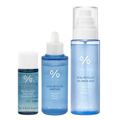 Dr Ceuracle Pure Cleansing Oil + Hyal Reyouth Ampoule + Hyal Reyouth Oil Drop Mist ZESTAW Olejek myjący 20 ml + Intensywnie nawilżająca ampułka 50 ml + Rozświetlająca mgiełka olejowa 125 ml