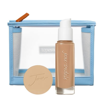Jane Iredale Mineral Foundation SPF 20 Refill + Skintuition SPF 30 + Kosmetyczka Topestetic ZESTAW Mineralny puder prasowany (kolor Golden Glow) wkład 9,9 g + Mineralny podkład (kolor 36 Light Medium) 30 ml + Kosmetyczka 1 szt