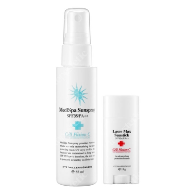 Cell Fusion C MediSpa Sunspray SPF35/PA +++, Laser Max Sunstick SPF 50+/PA++ ZESTAW Filtr + Sztyft ochronny 55 ml, 15 g