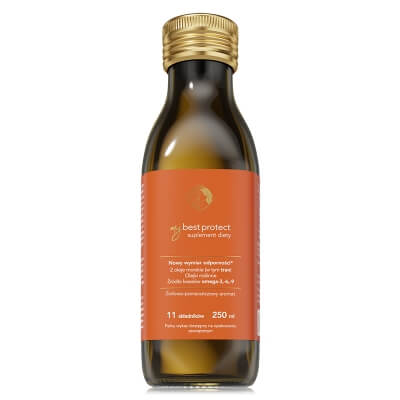 MyBestPharm MyBestProtect Suplement diety z omega 3-6-9 dla dzieci i dorosłych - smak ziołowo - pomarańczowy 250 ml