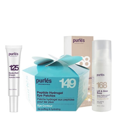 Purles Lifting and Shine Set + HyalurOxy Soft Cream Travel GRATIS ZESTAW Płatki peptydowe pod oczy 60 szt + Baza liftingująco-rozświetlająca 30 ml + Lekki krem HyalurSoft 15 ml