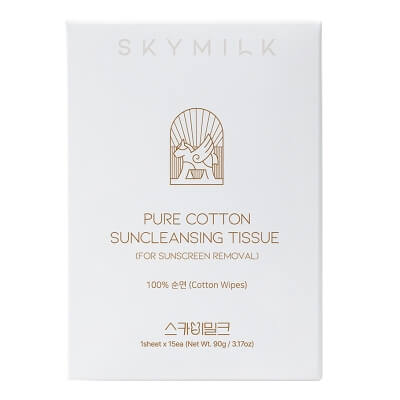 Skymilk Pure Cotton Suncleansing Tissue Nasączane chusteczki z czystej bawełny do zmywania filtrów UV 15 szt