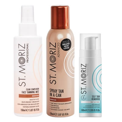 St Moriz Self Tan ZESTAW Mgiełka samoopalająca do twarzy 150 ml + Opalająca mgiełka do ciała 150 ml + Pianka do usuwania opalenizny 100 ml