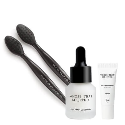 Whose That Lip Stick Protector + Concentrate + Massager ZESTAW Ochronny balsam do ust SPF 50 10 ml + Serum przeciwzmarszczkowe do ust i konturu ust 13 ml + Dwustronny masażer do ust 1 szt