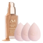 Lami Cosmetics Goddess Skin Radiant Skin Foundation + Makeup Blender Sponge x 3 ZESTAW Podkład rozświetlający z efektem glow (kolor Medium Tan) 30 ml + Gąbka do makijażu 1 szt x 3
